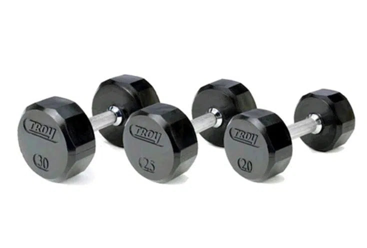 Troy Barbell Rubber Commercial Dumbbells VERTPAC-TSDR75 in 20, 25, and 30 lbs.