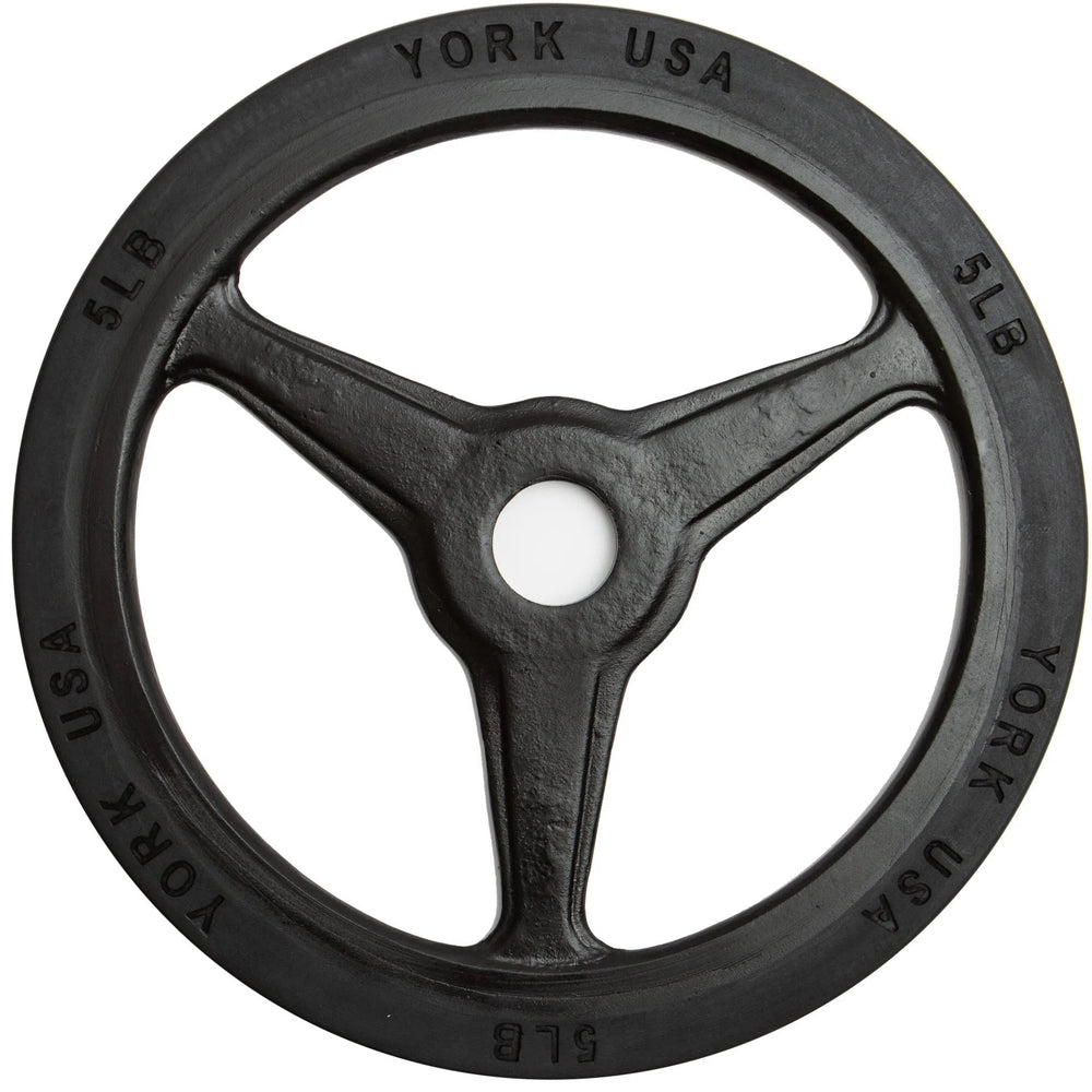 York Barbell Bumper Grip Plate 29055-29059 in black 5 lb