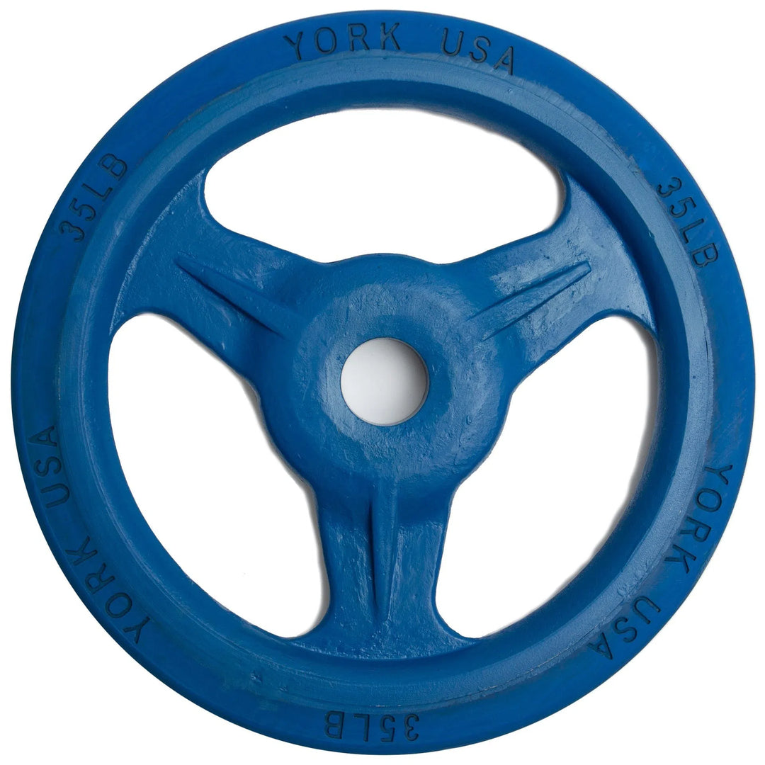 York Barbell Bumper Grip Plate 29055-29059 in blue 35 lb