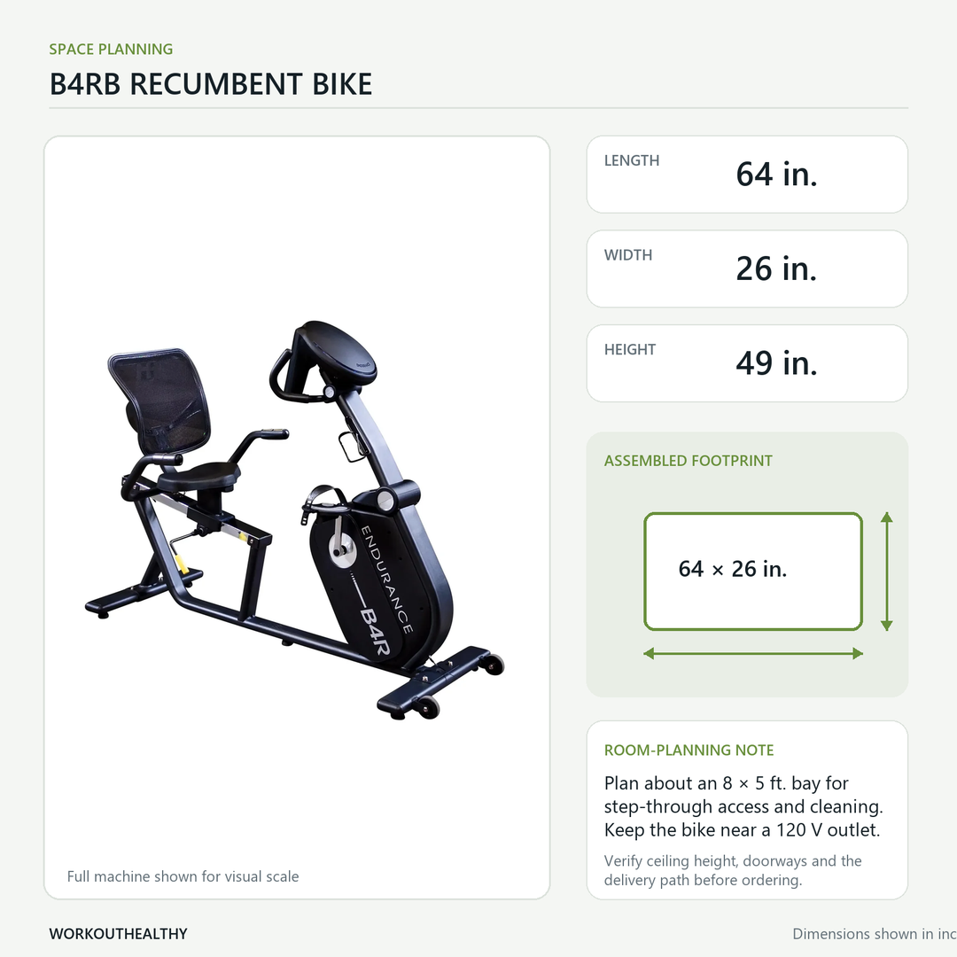 Body-Solid Endurance B4RB dimensions and floor-space planning: 64 × 26 × 49 inches
