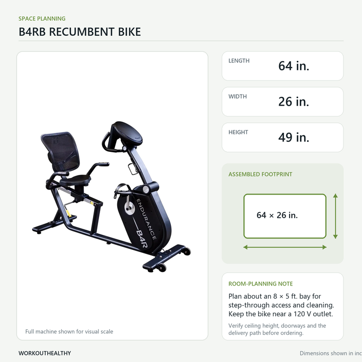Body-Solid Endurance B4RB dimensions and floor-space planning: 64 × 26 × 49 inches