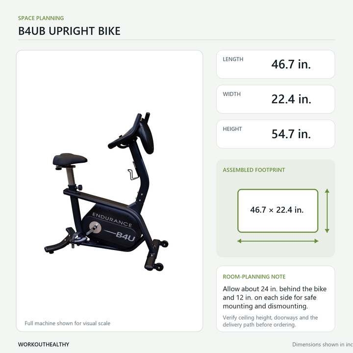 Body-Solid Endurance B4UB dimensions and floor-space planning: 46.7 × 22.4 × 54.7 inches