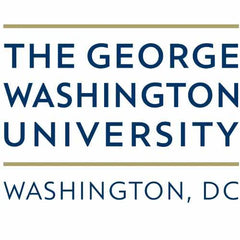 Logo of The George Washington University. The text is in uppercase, with The George Washington University above and Washington, DC below, separated by a thin line. The lettering is in dark blue on a white background.