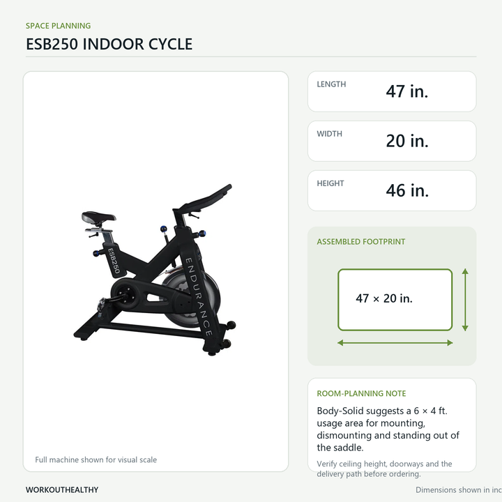 Body-Solid Endurance ESB250 dimensions and floor-space planning: 47 × 20 × 46 inches