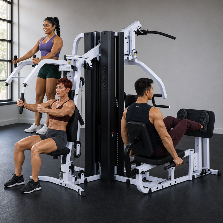 Three fit models using the Body-Solid EXM3000LPS and optional VKR station simultaneously