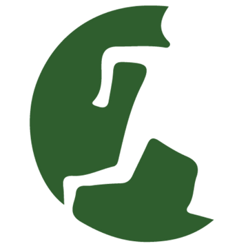 Silhouette of a person rock climbing on a green circular shape, resembling a stylized globe.
