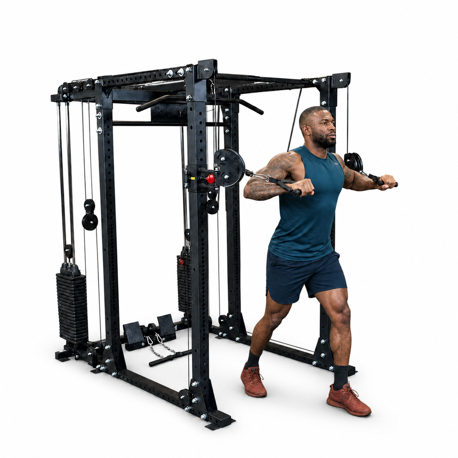Body-Solid GPR400 power rack with GPRFTS cable crossover on a clean white background