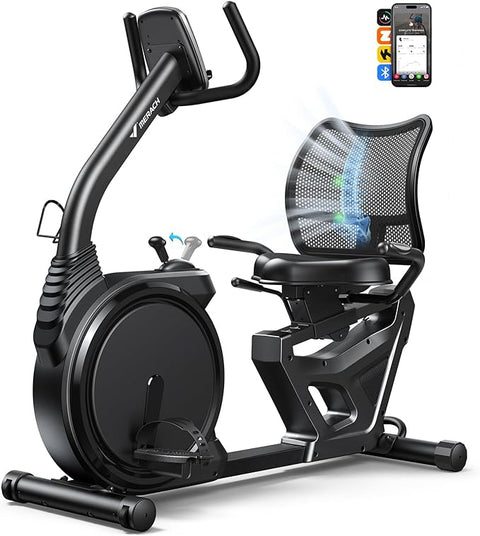 MERACH S19 recumbent exercise bike with mesh backrest and front display