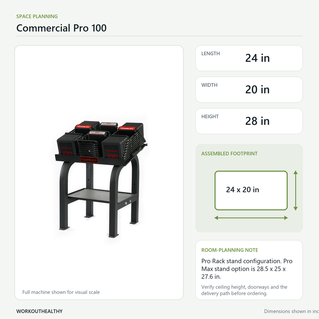 PowerBlock Commercial Pro 100 stand dimensions and space-planning guide