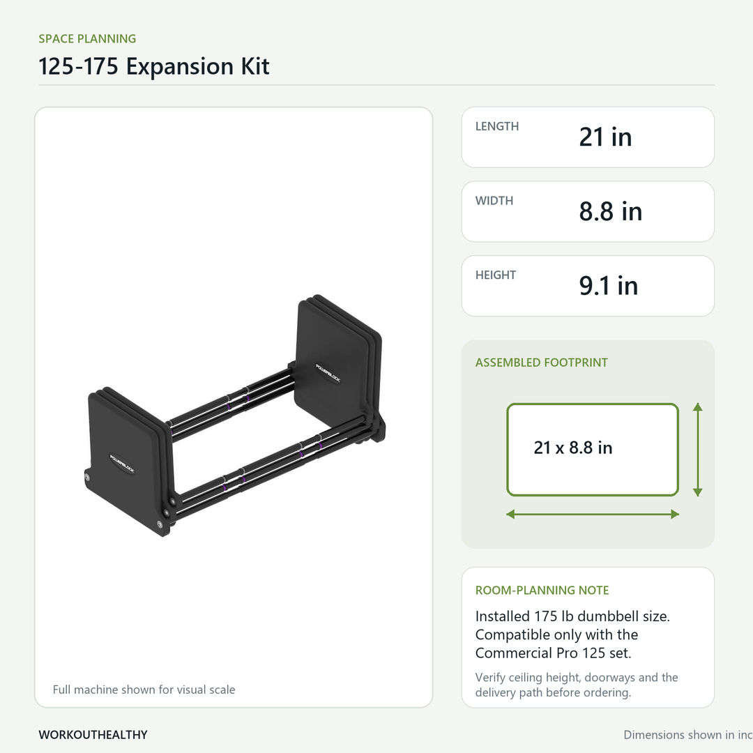 PowerBlock Commercial Pro 125 to 175 expansion kit dimensions guide