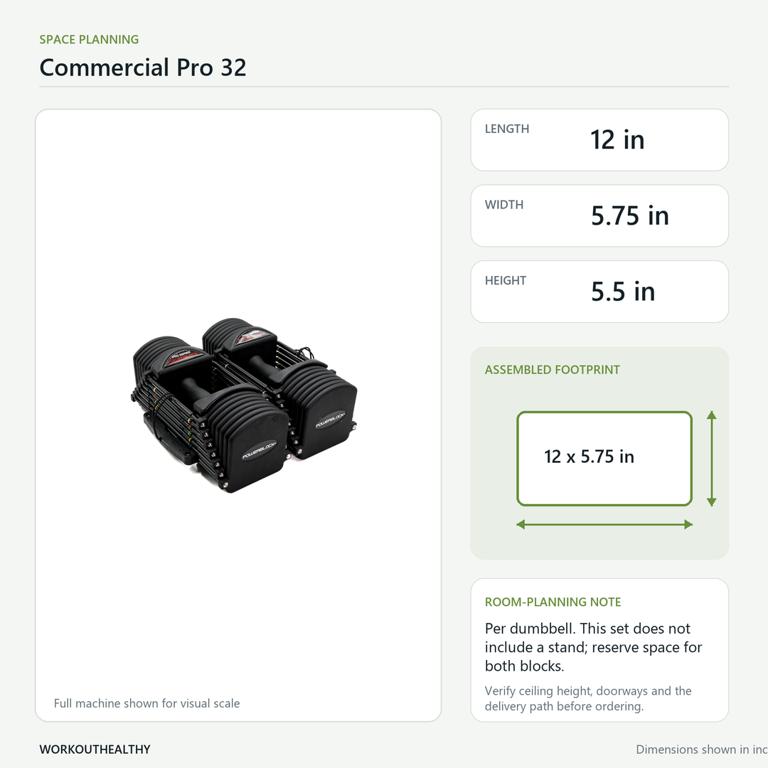 PowerBlock Commercial Pro 32 dimensions and space-planning guide