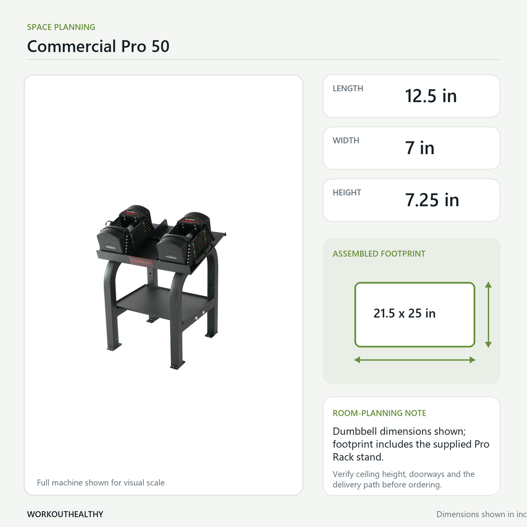 PowerBlock Commercial Pro 50 dimensions and space-planning guide
