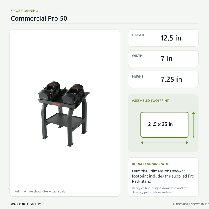 PowerBlock Commercial Pro 50 dimensions and space-planning guide