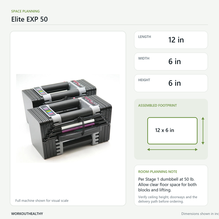PowerBlock Elite EXP 50 dimensions and space-planning guide