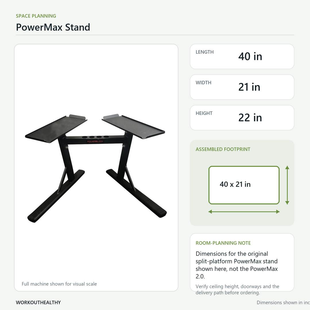 Original PowerBlock PowerMax stand dimensions and space-planning guide