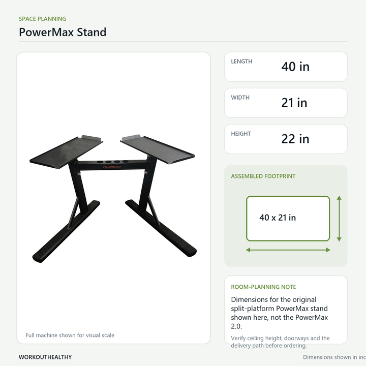 Original PowerBlock PowerMax stand dimensions and space-planning guide