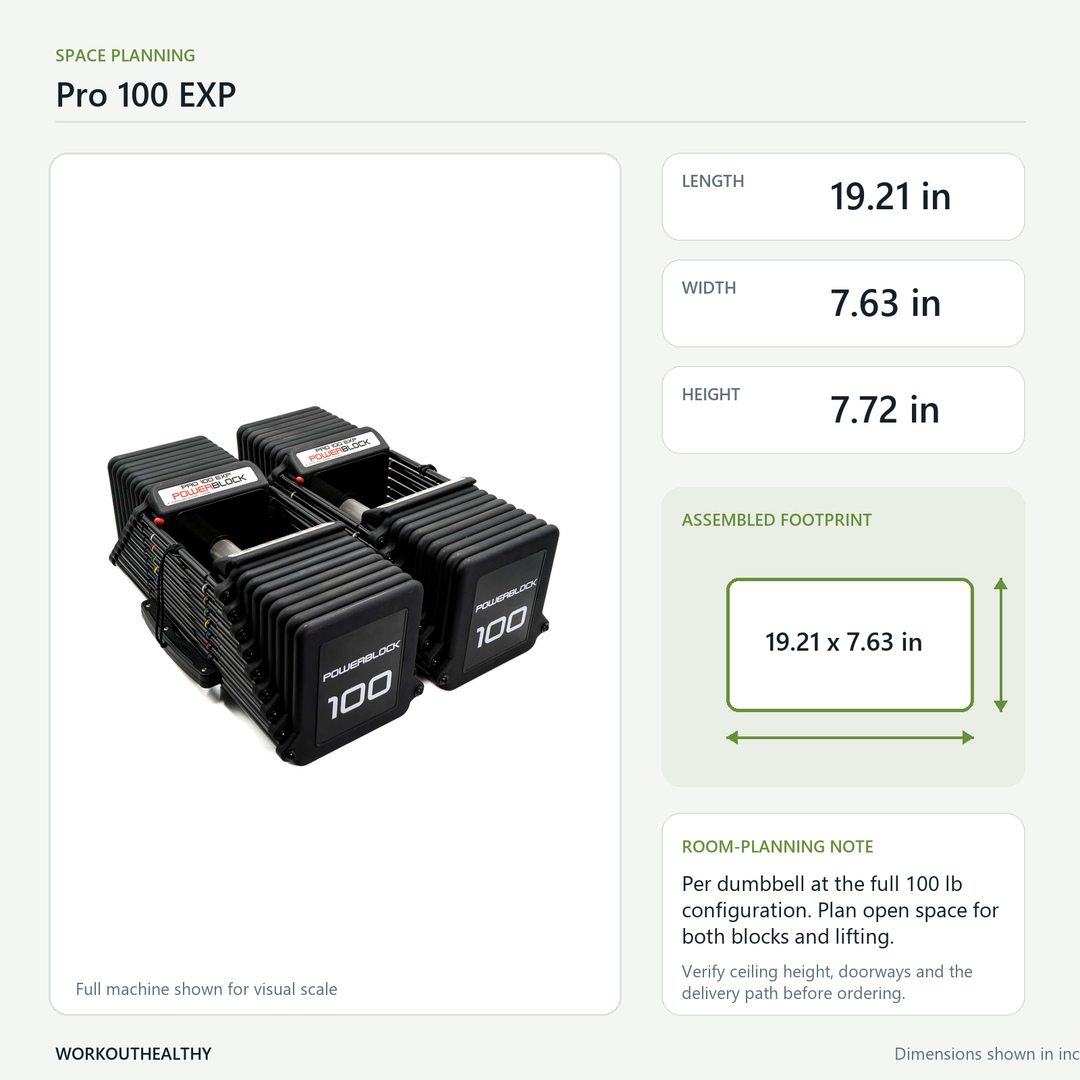 PowerBlock Pro 100 EXP dimensions and space-planning guide