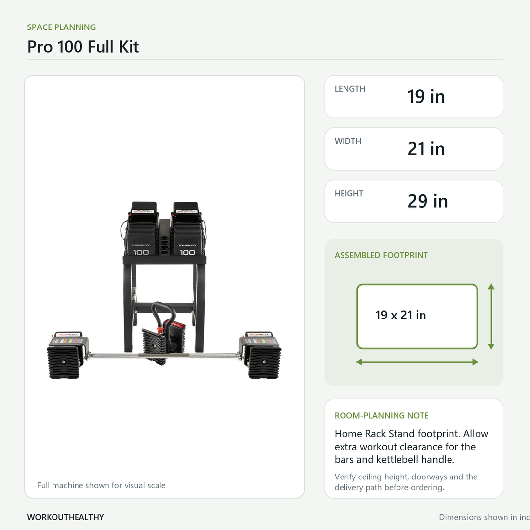 PowerBlock Pro 100 Full Kit dimensions and space-planning guide