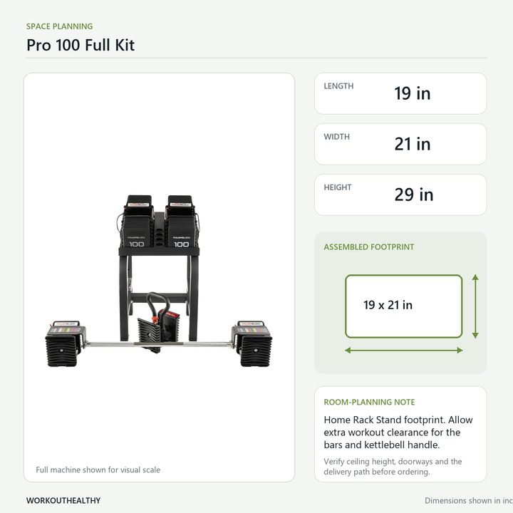 PowerBlock Pro 100 Full Kit dimensions and space-planning guide