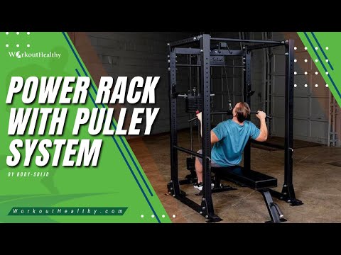 exercise video of body-solid power rack with cable lat pulldown weight stack