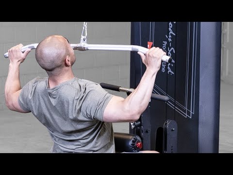 Body-Solid walkthrough of the Pro ClubLine Series 2 Lat Pulldown and Mid-Row Machine (S2LATX), showing the lat pulldown station and the seated mid row station in use.