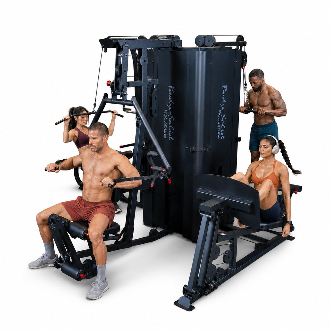 Body-Solid Pro ClubLine S1000 four-station universal gym in use on a clean white background