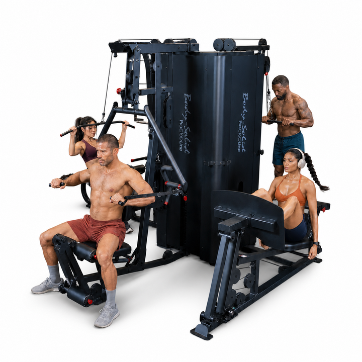 Body-Solid Pro ClubLine S1000 four-station universal gym in use on a clean white background
