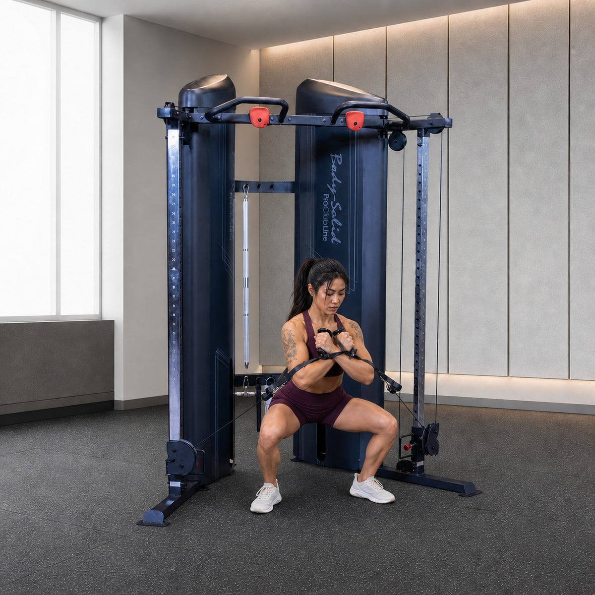 Body-Solid Pro ClubLine S2FTX functional trainer cable squat in a premium commercial studio