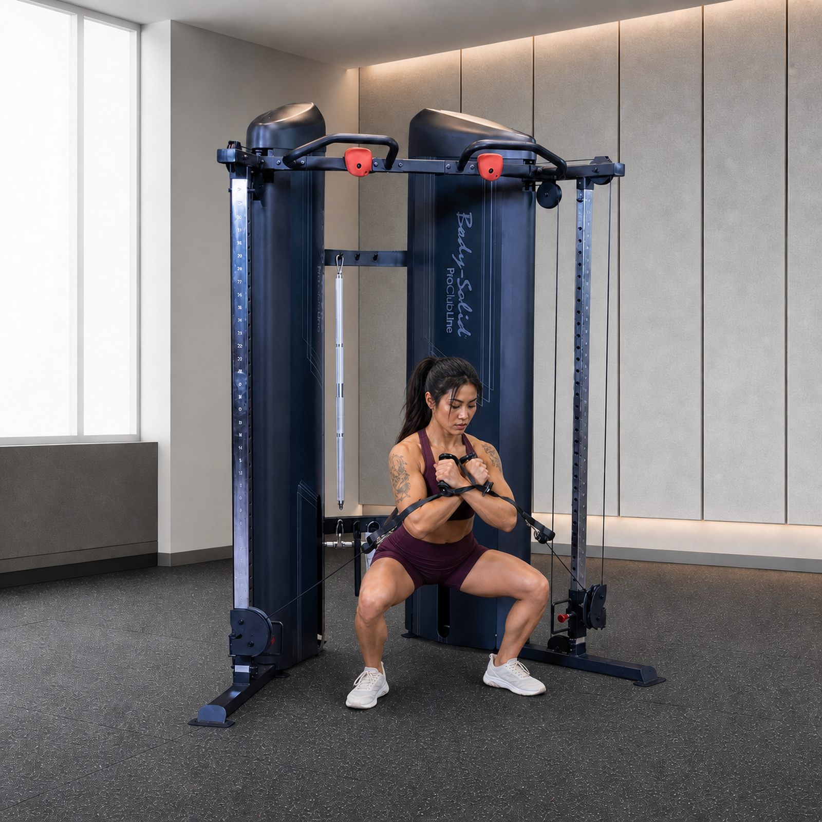 Body-Solid Pro ClubLine S2FTX functional trainer cable squat in a premium commercial studio