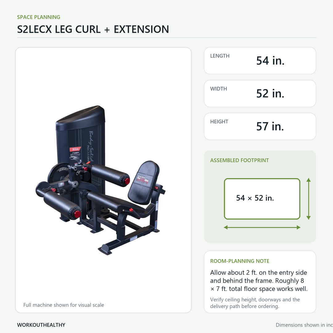 Body-Solid S2LECX dimensions and floor-space planning: 54 × 52 × 57 inches
