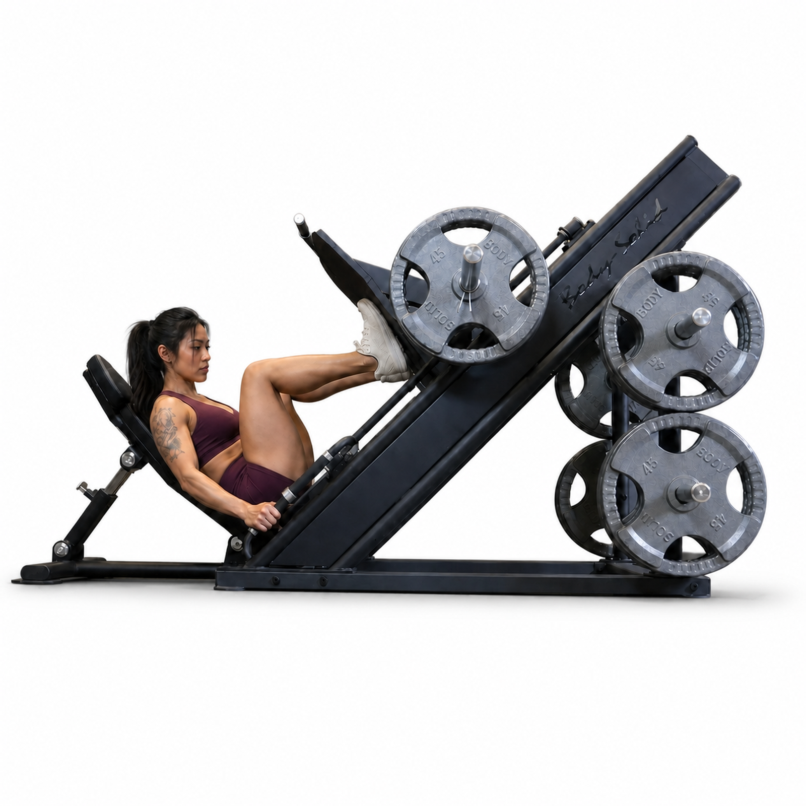 Body-Solid Pro ClubLine SGLP500 leg press with athlete on a clean white background