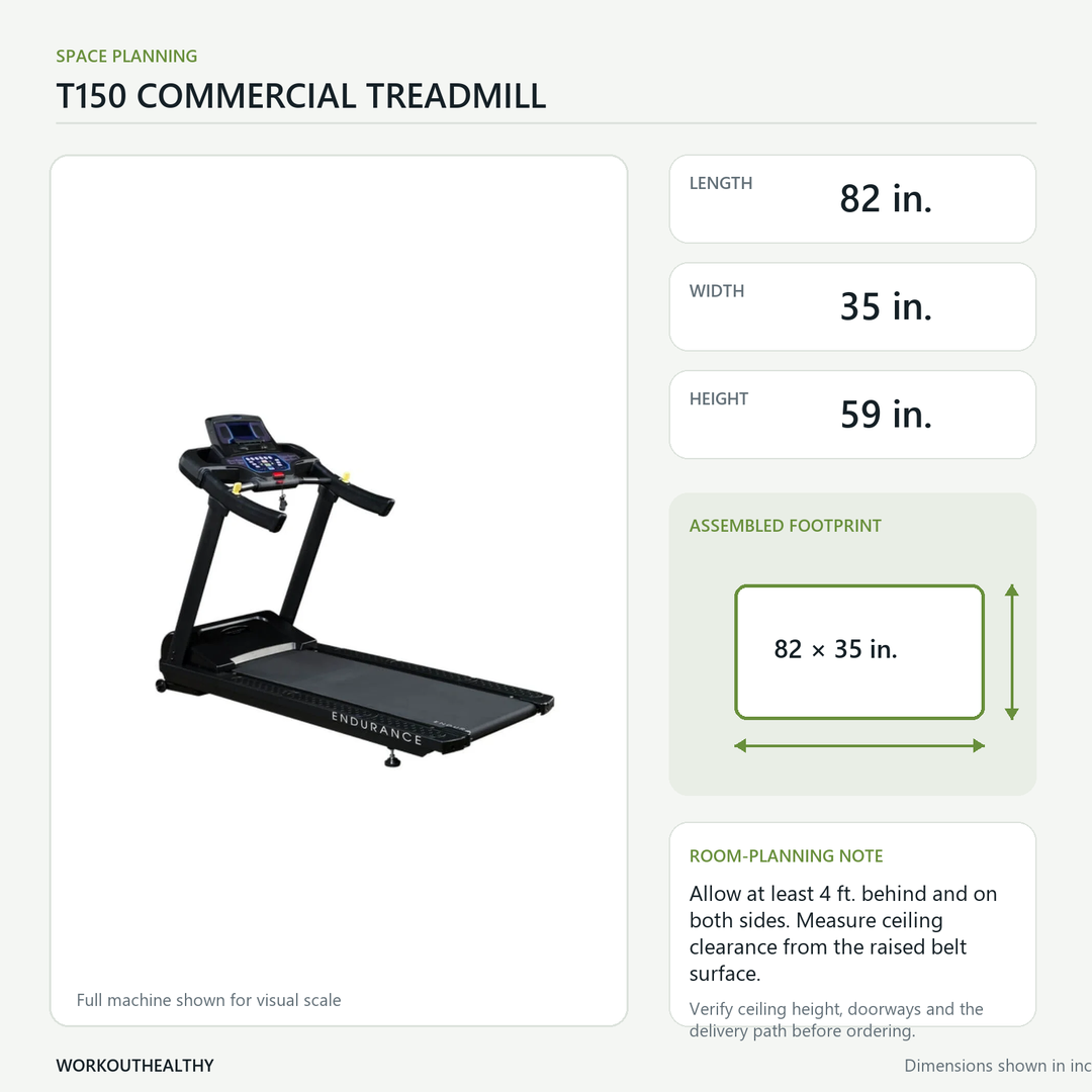 Body-Solid Endurance T150 dimensions and floor-space planning: 82 × 35 × 59 inches