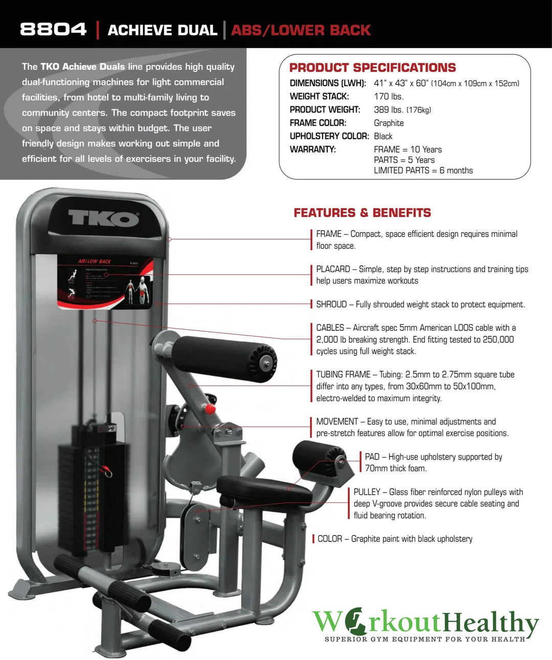 TKO Strength Dual Ab and Back Cable Machine (8804)