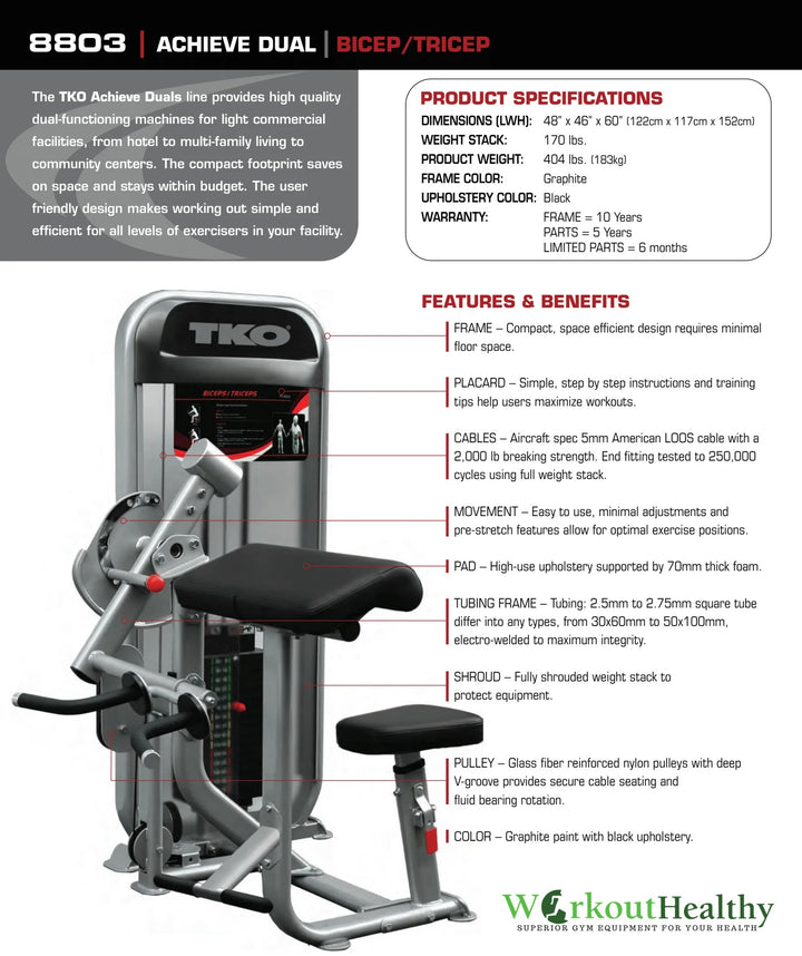 TKO Strength Dual Bicep/Tricep Cable Machine (8803)