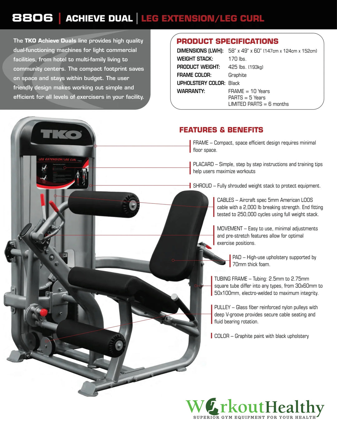 TKO Strength Dual Leg Extension and Curl Machine (8806)