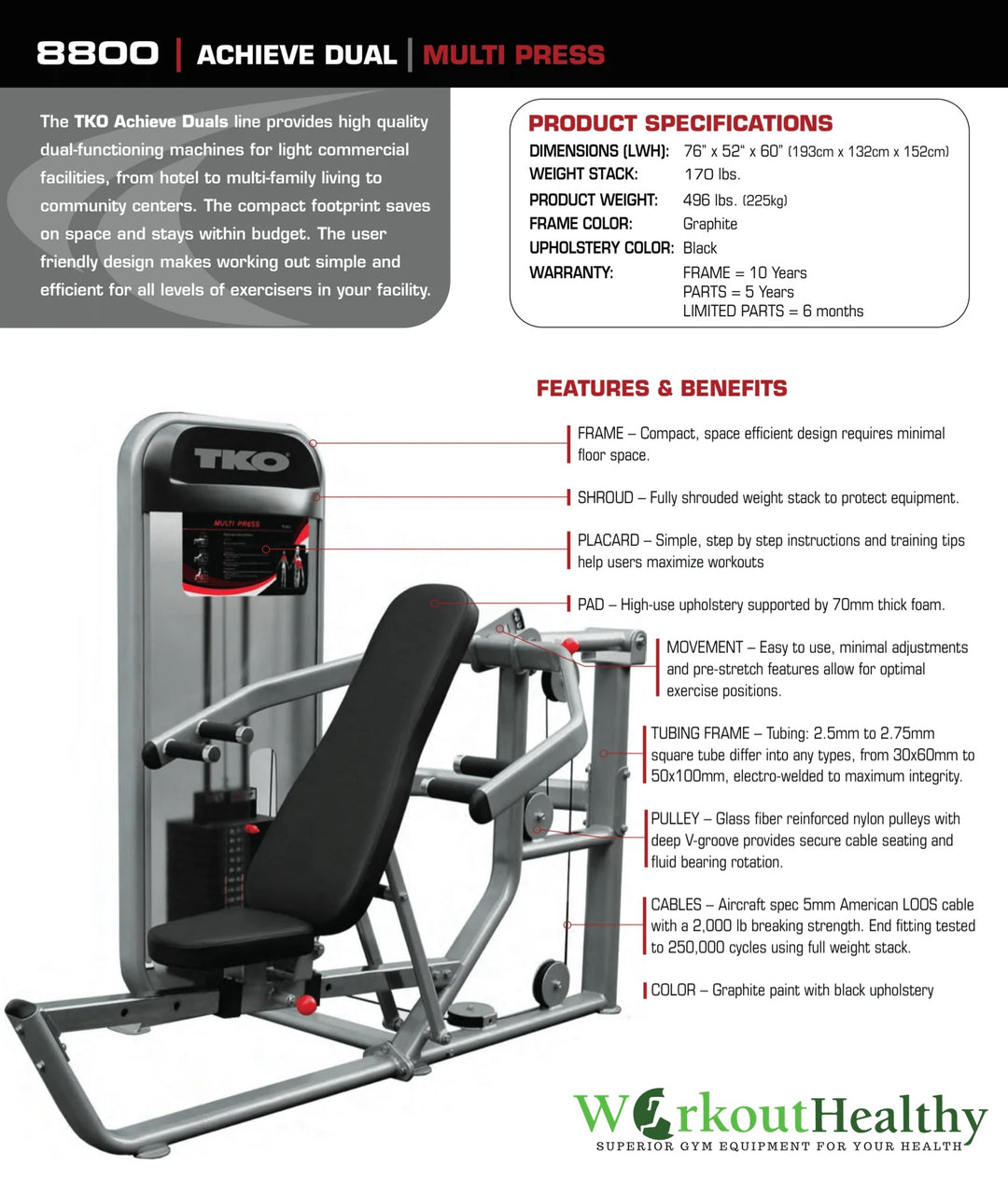 TKO Strength Dual Multi Press Cable Machine (8800)